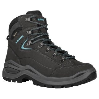 Lowa Wanderschuhe Renegade Evo Mid GTX (All-Terrain, Nubukleder, wasserdicht) asphaltgrau/türkis Damen