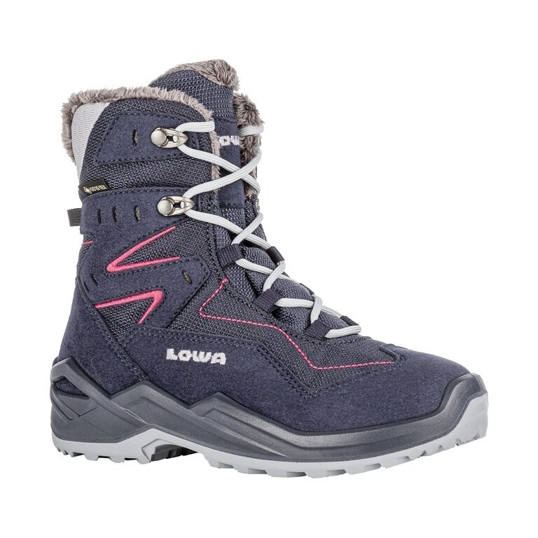 Lowa Winterstiefel Lino GTX High (Veloursleder/Textil, wasserdicht) 2024 navyblau/fuchsia Kinder