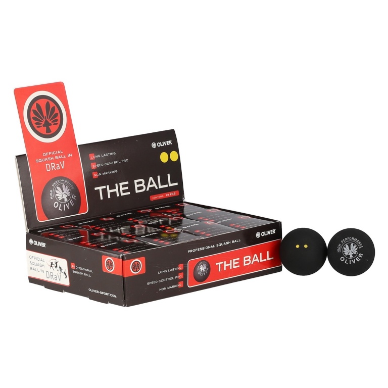 OLIVER Squashball (2 gelbe Punkte, Speed sehr langsam) schwarz 12er Box