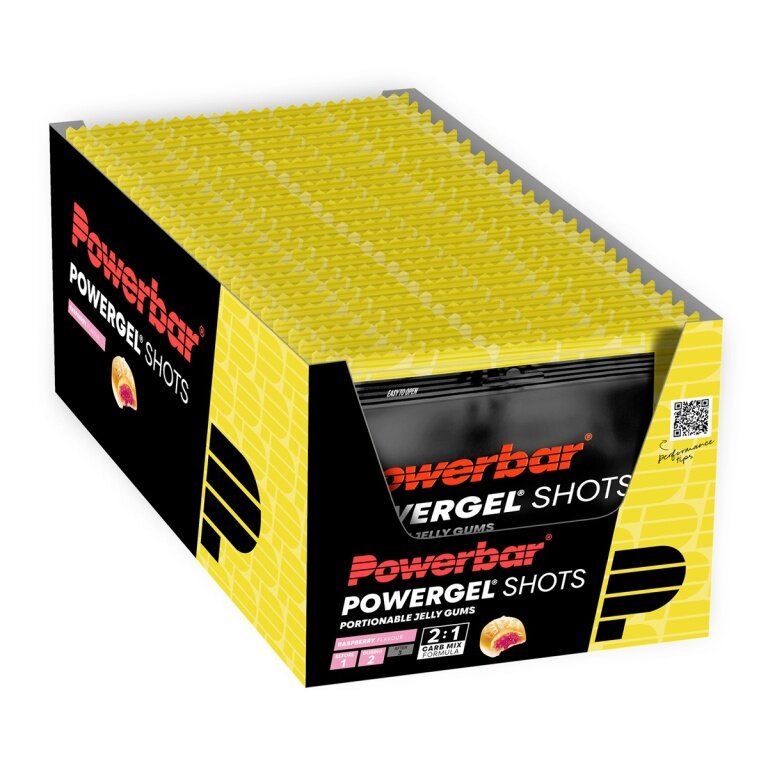 PowerBar PowerGel Shots (Kohlenhydratgummis mit C2MAX Dual Source Carb Mix) Himbeere 24x60g Box