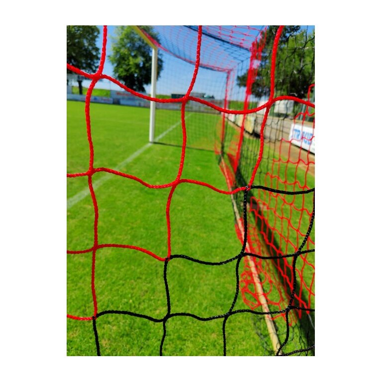 Powershot Fussballtor-Netz gestreift schwarz/rot 7,32m x 2,44m x 2m x 2m