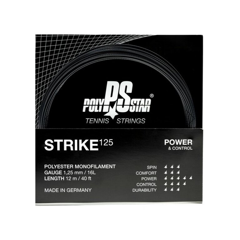 Polystar Tennissaite Strike (Haltbarkeit+Power) schwarz 12m Set