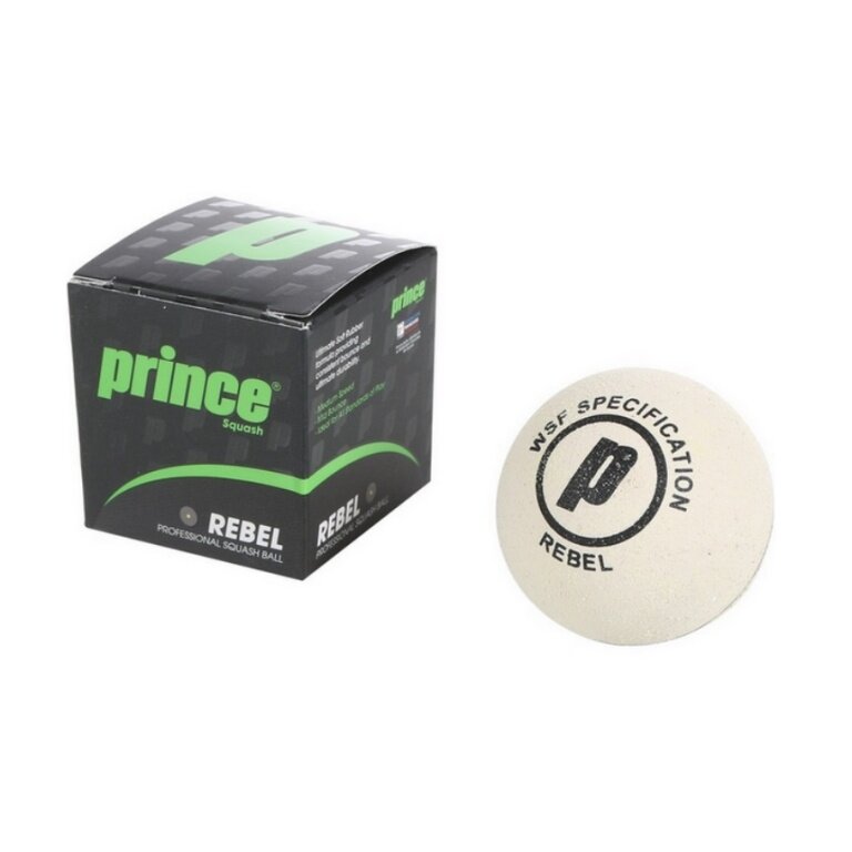 Prince Squashball Rebel (1 gelber Punkt, langsam) weiss - 12 Bälle im Karton