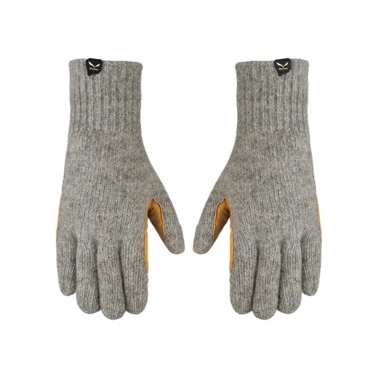 Herren/Damen Woll-Handschuhe bestellen grau/gelb - wolle Wool online warm, 100% atmungsaktiv, Salewa - (Vollleder-Innenhand) Walk