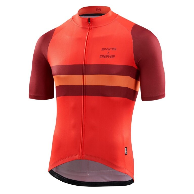 Skins Fahrrad-Tshirt Cycle X Chapeau (Front-Reißverschluss, schnelltrocknend, 3 Rückentaschen) rot Herren