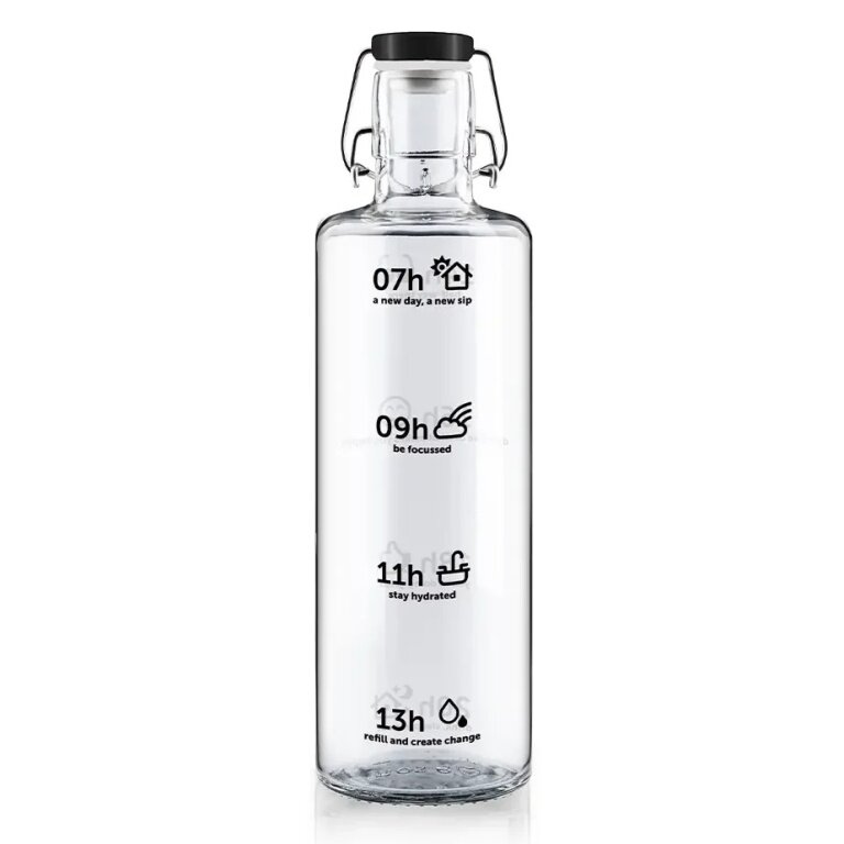 soulbottles Trinkflasche stay hydrated Glas (Glasflasche, Keramikdeckel, Edelstahlbügel) 1 Liter transparent