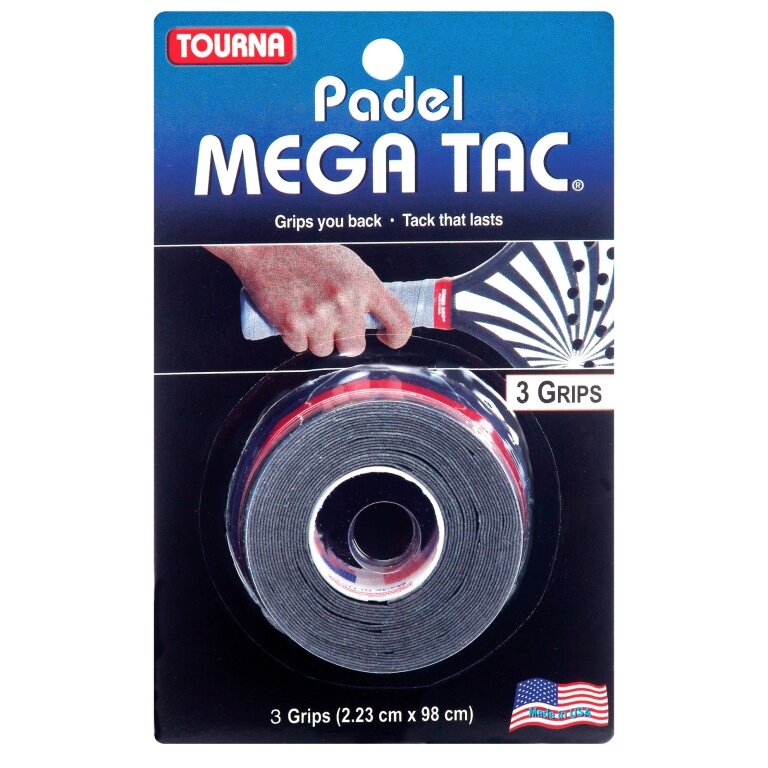 Tourna Overgrip Padel Mega Tac (extreme Griffigkeit, haltbar, breit) schwarz 3er