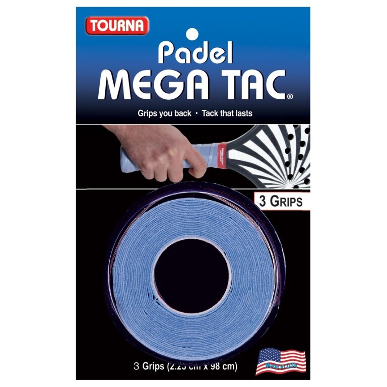 Tourna Overgrip Padel Mega Tac (extreme Griffigkeit, haltbar, breit) blau 3er