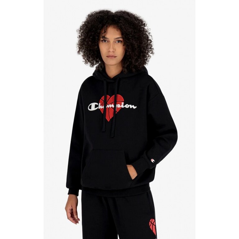 Champion Kapuzenpullover (Hoodie gefüttert) online schwarz mit Damen Logo Basketballherz-Print bestellen