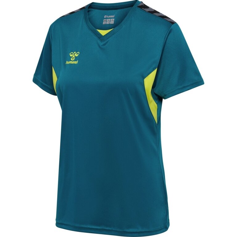 hummel Sport-Shirt hmlAUTHENTIC Jersey (100% Polyester) Kurzarm coralblau/limegrün Damen